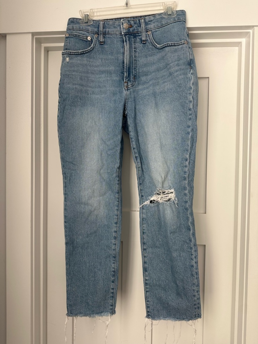 Madewell Light Blue Straight-Leg Distressed Jeans